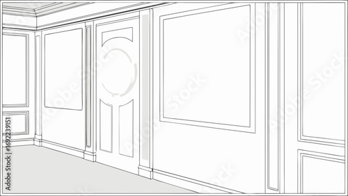 Architectural Design Sketch Interior Wall Paneling and Door Detail.
