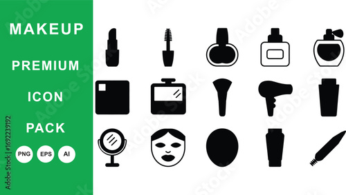 Makeup and Beauty Icon Set: Black and White Glyph Illustrations
