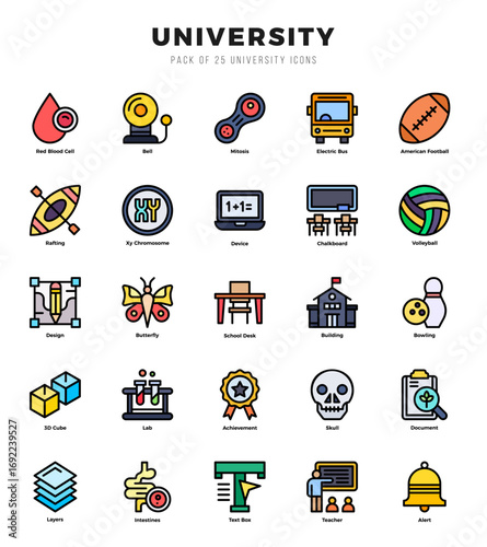 University Lineal Color icons collection. 25 icon set in a Lineal Color design.