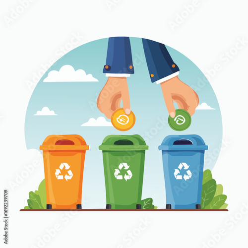 Recycling Sorting Illustration With Hands