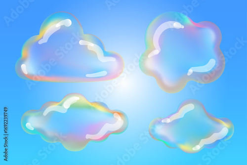 青空と輝く美しい雲形シャボン玉ベクターイラスト