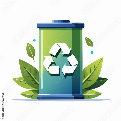 Recyclable Battery Illustration With Green Leaves