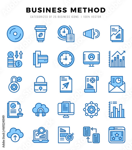 Vector icons set of Business Method. Two Color style Icons.