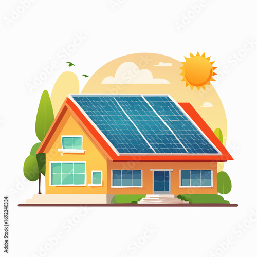 Solar Panel Home Illustration