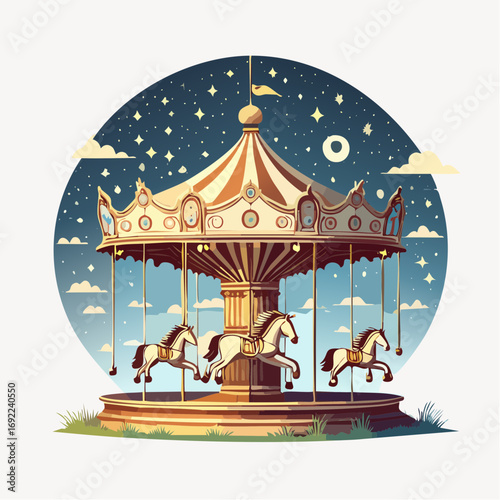 Pixel Art Carousel Under Night Sky