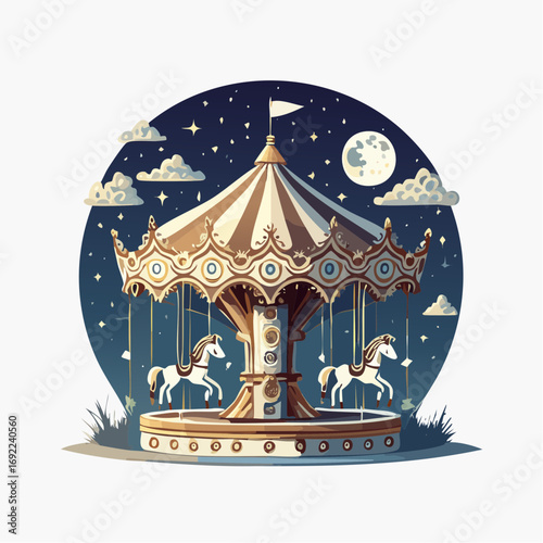 Pixel Art Carousel Under Night Sky