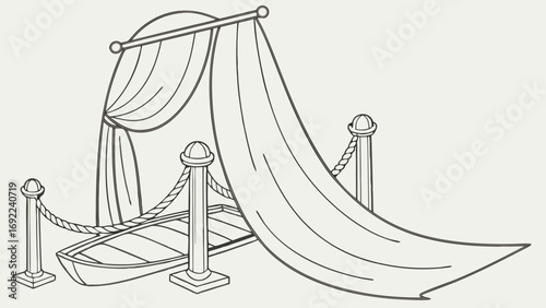 Boat Covered by Drape with Stanchions and Rope Illustration Design Element for Invitation Announcement or Event.