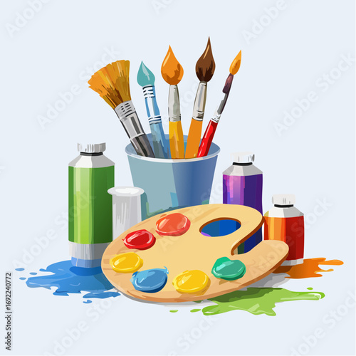Colorful Paintbrushes And Palette Set