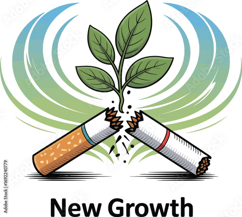Broken cigarette with plant growing isolated on transparent background