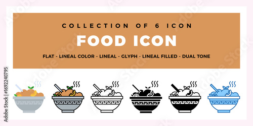 Collection of 6 Food Icons Flat. Lineal. Glyph. and Dual Tone Styles