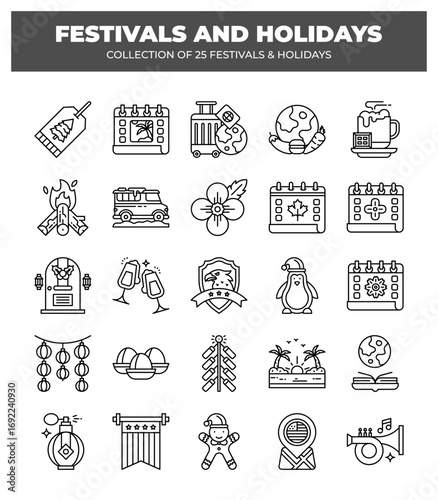 Collection of 25 Festivals and Holidays. A Visual Guide to Global Celebrations