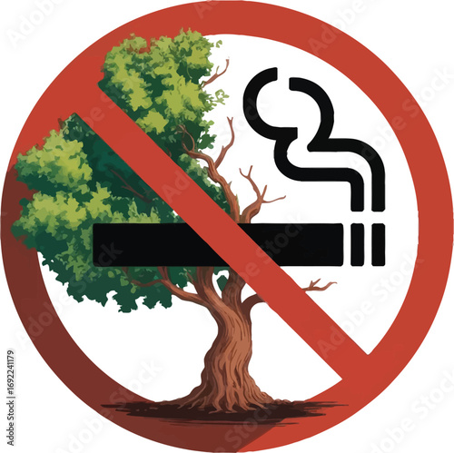 No smoking sign with tree isolated on transparent background