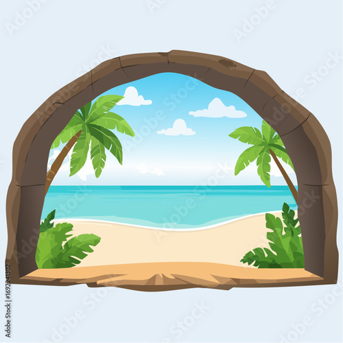 Tropical Beach View Through Wooden Arch