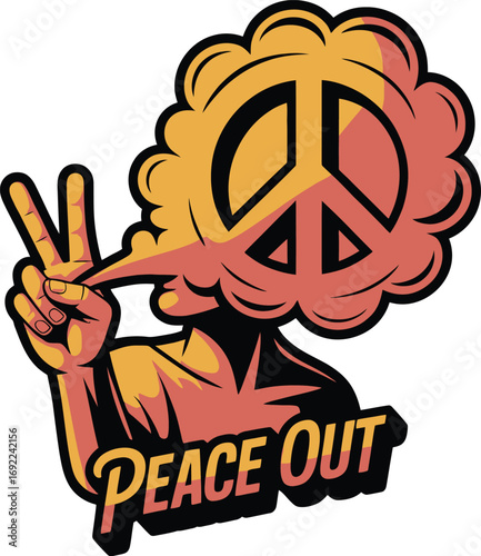 Peace hand gesture with peace symbol isolated on transparent background