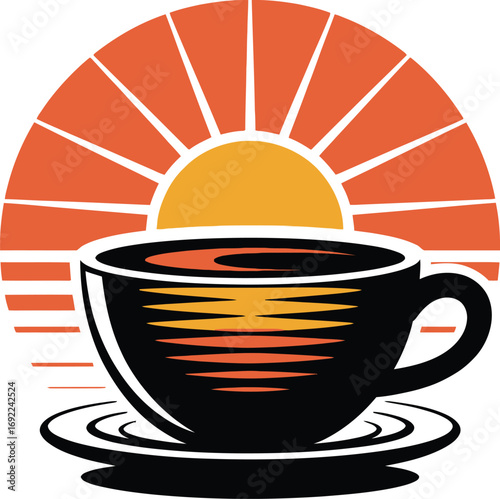 Coffee cup with sunrise reflection isolated on transparent background