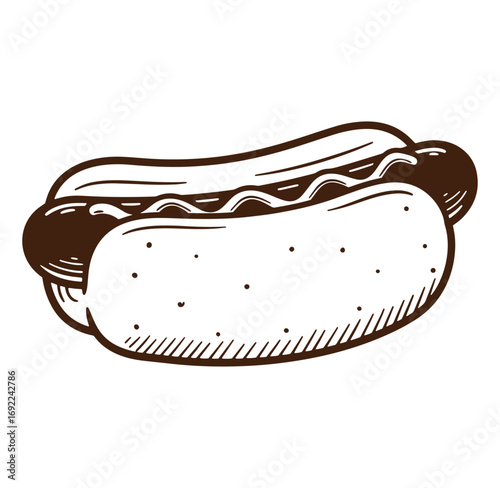 Hand drawn illustration of a delicious hot dog on a white background perfect for design