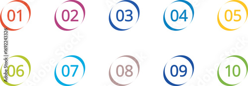 Bullet point icons with numbers. Color points for infographic. Markers with number for buttons, tags, ui or map. Set of graphic pointer with steps. Vector