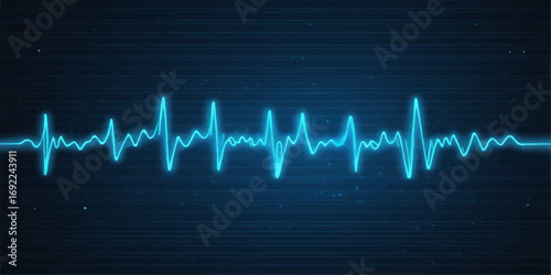 Abstract blue ecg cardiogram wave on a black medical monitor