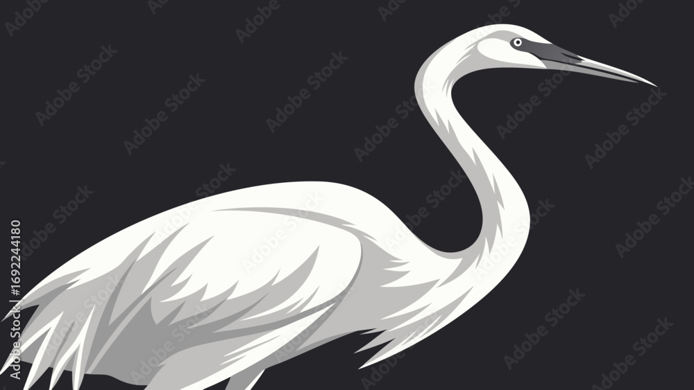 Fototapeta premium Elegant White Bird Profile Wildlife Art Nature Illustration Bird Graphic Avian Design Vector Illustration Monochrome Bird Bird Portrait Simple Bird Minimalist Bird Water Bird Feathers.