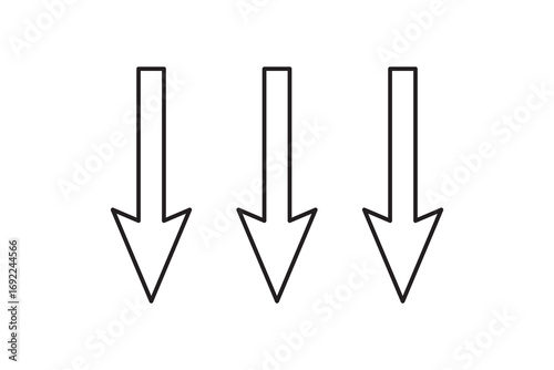 Three hand drawn arrows pointing down. Illustrations for Web or polygraphy Design