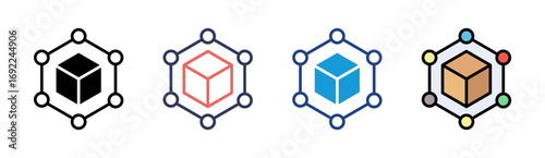 Blockchain Node Icon Set Multiple Style Collection