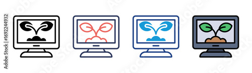 Green Monitor Icon Set Multiple Style Collection