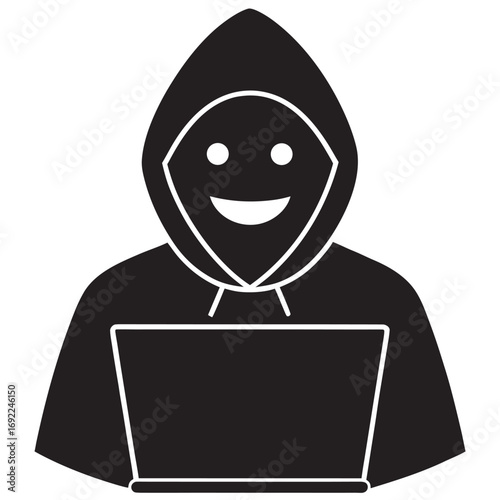 A hacker wearing a black hoodie