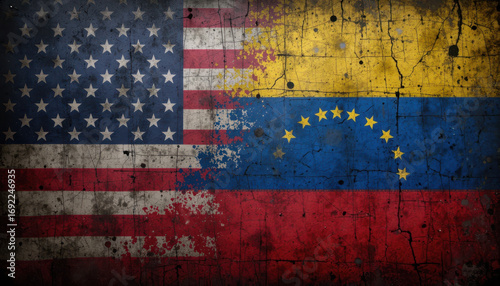 Cultural exchange event usa and venezuela flags merging artistic representation urban environment abstract viewpoint