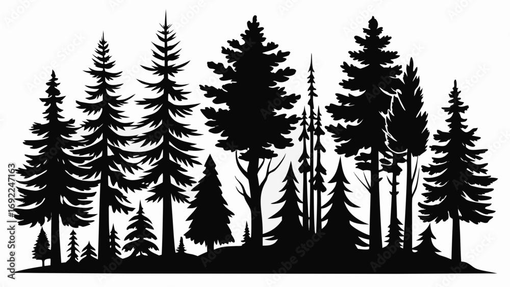Fototapeta premium Vector art of silhouette of evergreen trees for design element