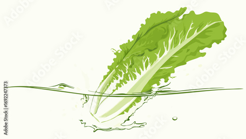 Fresh Green Leafy Vegetable Splashing into Water.