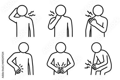 Outline illustrations of common human pain points in body