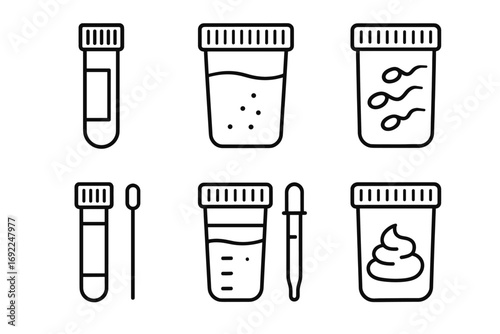 Medical test tubes and sample containers icons set for laboratory use