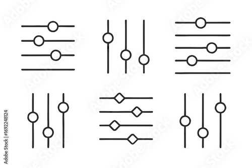 Minimalist black and white control panel sliders in various configurations