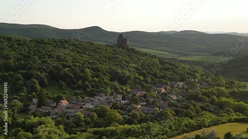Aerial view of medieval Holloko castle, UNESCO world heritage site in Hungary