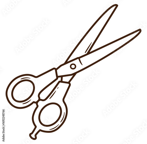 Brown outline illustration of scissors on white background ready for haircutting or styling.