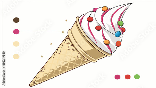 Ice Cream Cone with Colorful Sprinkles Sweet Treat Illustration for Dessert Menu Food Blog and Childrens Book.