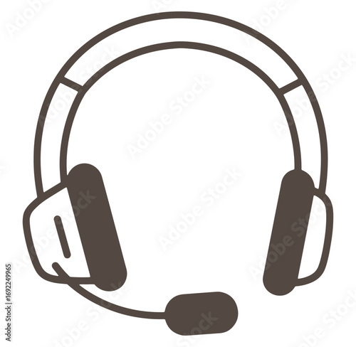 Minimalist vector illustration of modern headphones with attached microphone for customer support