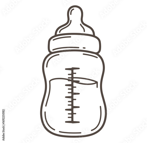 Outline illustration of a baby bottle with liquid and measurement markings
