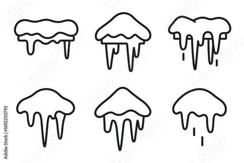 Collection of various snow and icicle outline illustrations