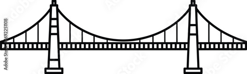 A simple black outline drawing of a suspension bridge