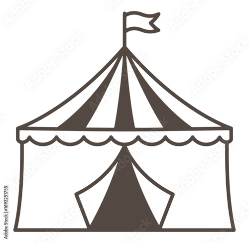 Simple outline illustration of a classic circus tent with flag for event design