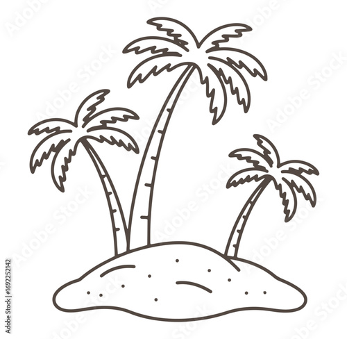 Simple outlined illustration of palm trees on a tropical island for travel and summer designs