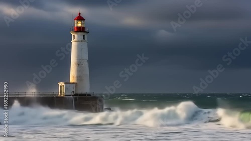 Wallpaper Mural Majestic lighthouse standing firm against crashing waves under a stormy sky, symbolizing resilience Torontodigital.ca