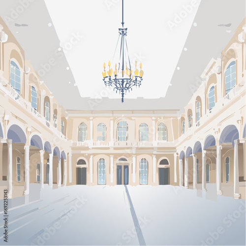 Elegant Interior Courtyard With Chandelier