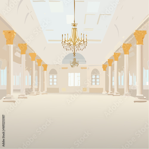 Grand Palace Hall Interior With Chandelier