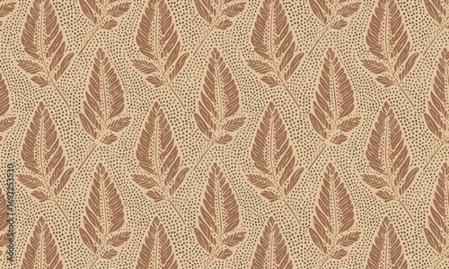 Vintage Jacquard Fabric Texture with Leaf Motif Pattern