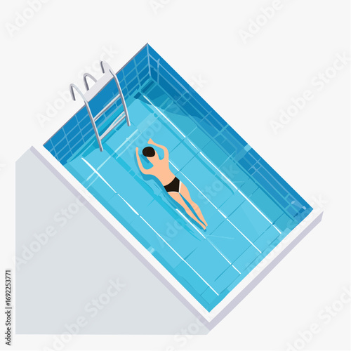Man Floating In Swimming Pool Isometric View