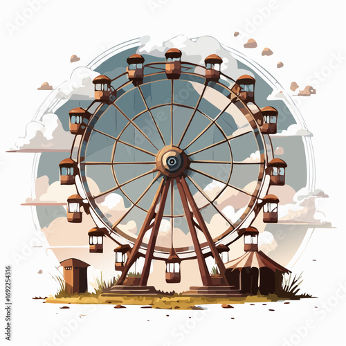 Retro Pixel Art Ferris Wheel Scene