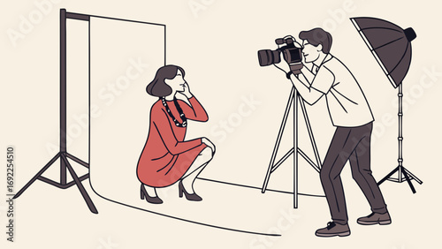 Studio Photography Session Fashion Model Posing for a Photographer.