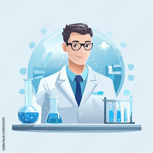 Scientist In Lab Coat With Test Tubes